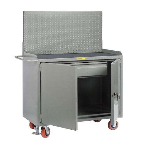 Little Giant Mobile Bench Cabinets, 36"W, HD Drawer, Non-Slip Vinyl Mat, Pegboard MM2D-2436HDFLPB